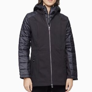 Calvin Klein Black Hooded Mixed-Media Puffer Sleeve Coat